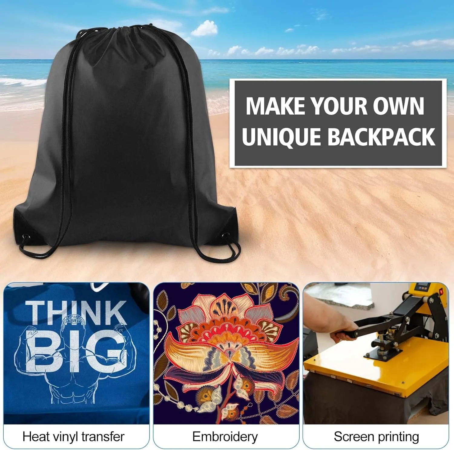 KUUQA 50Pcs Black Drawstring Backpack Bag Sack Drawstring Bags Bulk String Bags Storage Bags for Sport Gym Traveling