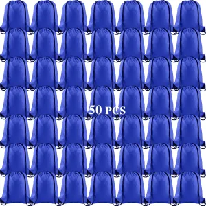 KUUQA 50Pcs Blue Drawstring Backpack Bag Sack Drawstring Bags Bulk String Bags Storage Bags for Sport Gym Traveling