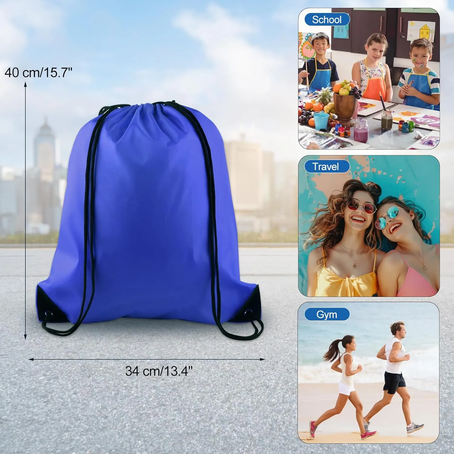 KUUQA 50Pcs Blue Drawstring Backpack Bag Sack Drawstring Bags Bulk String Bags Storage Bags for Sport Gym Traveling