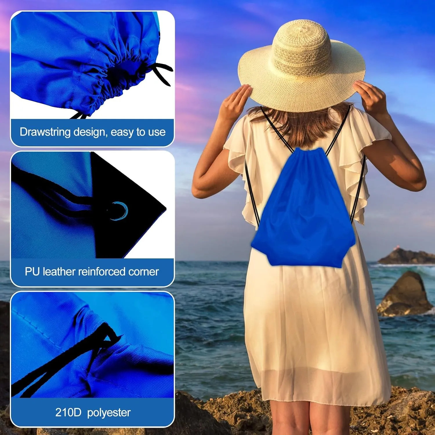 KUUQA 50Pcs Blue Drawstring Backpack Bag Sack Drawstring Bags Bulk String Bags Storage Bags for Sport Gym Traveling