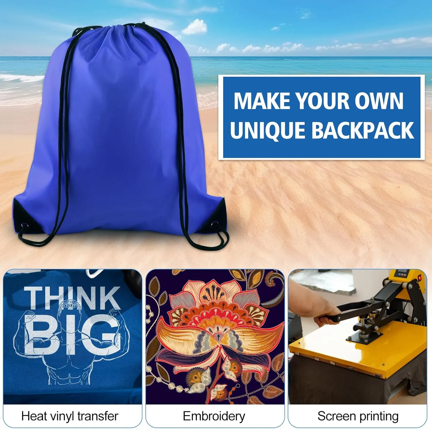 KUUQA 50Pcs Blue Drawstring Backpack Bag Sack Drawstring Bags Bulk String Bags Storage Bags for Sport Gym Traveling