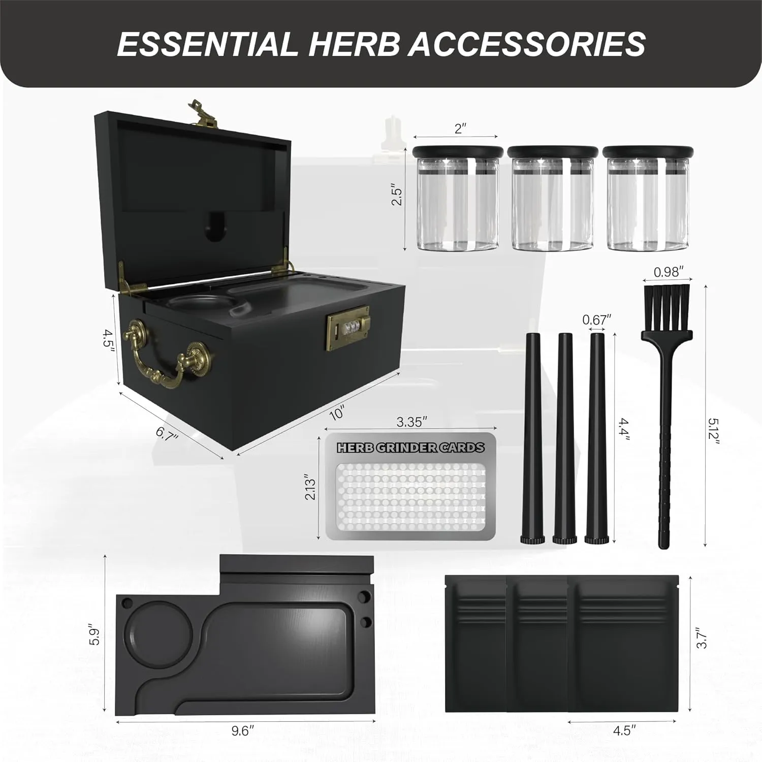 Large Bamboo Box with Combination Lock,Engraved Decorative Box with Handle,Storage Stash Box Set,Removable Dividers,Rolling Tray,Glass Jars,Grinder Card, Tube,Smell Proof Bag, Great Gift Kits,Sun Moon