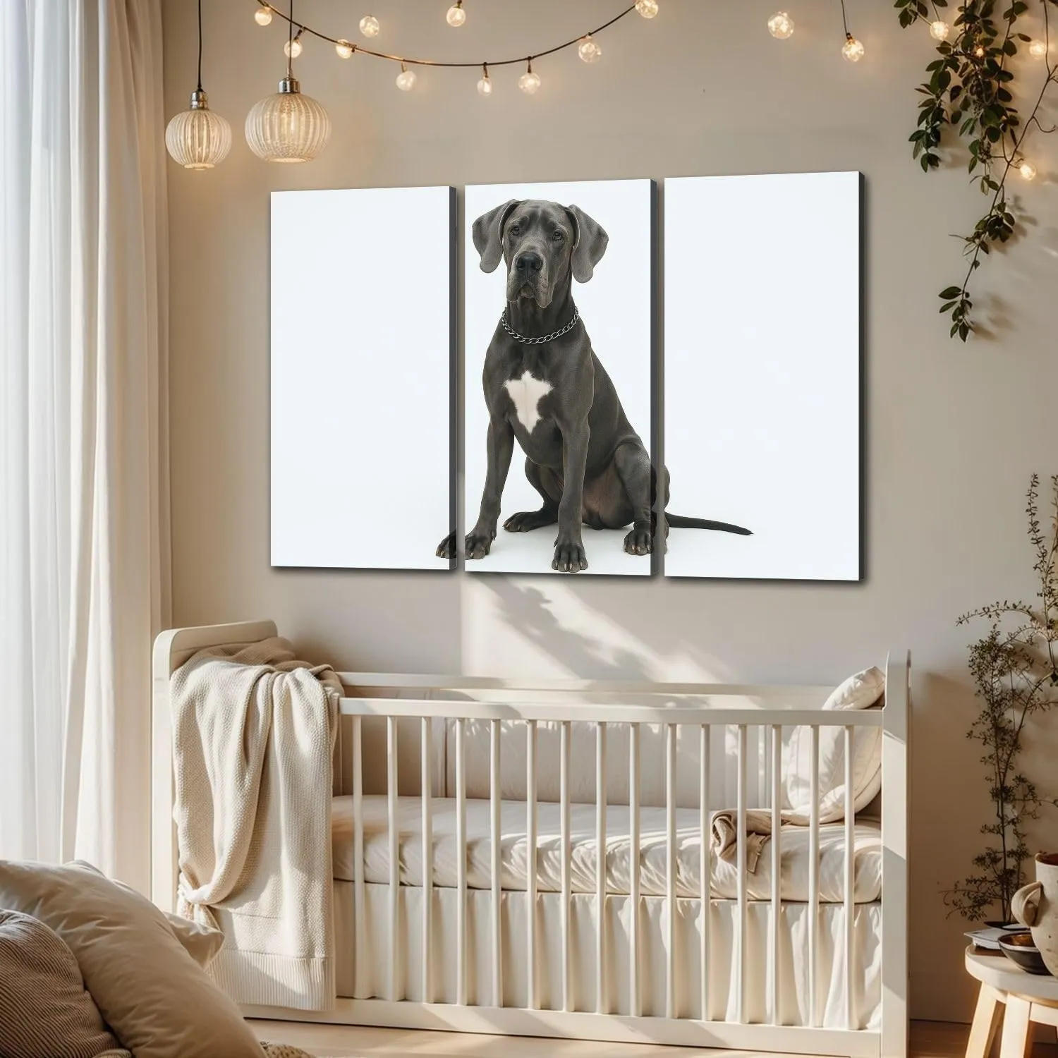 Large Canvas Wall Art 3 Pcs Studio shot an adorable Great Dane dog Canvas Art Prints Pictures Framed Artwork Poster Wall Decor for Living Room Bedroom 32x48 In