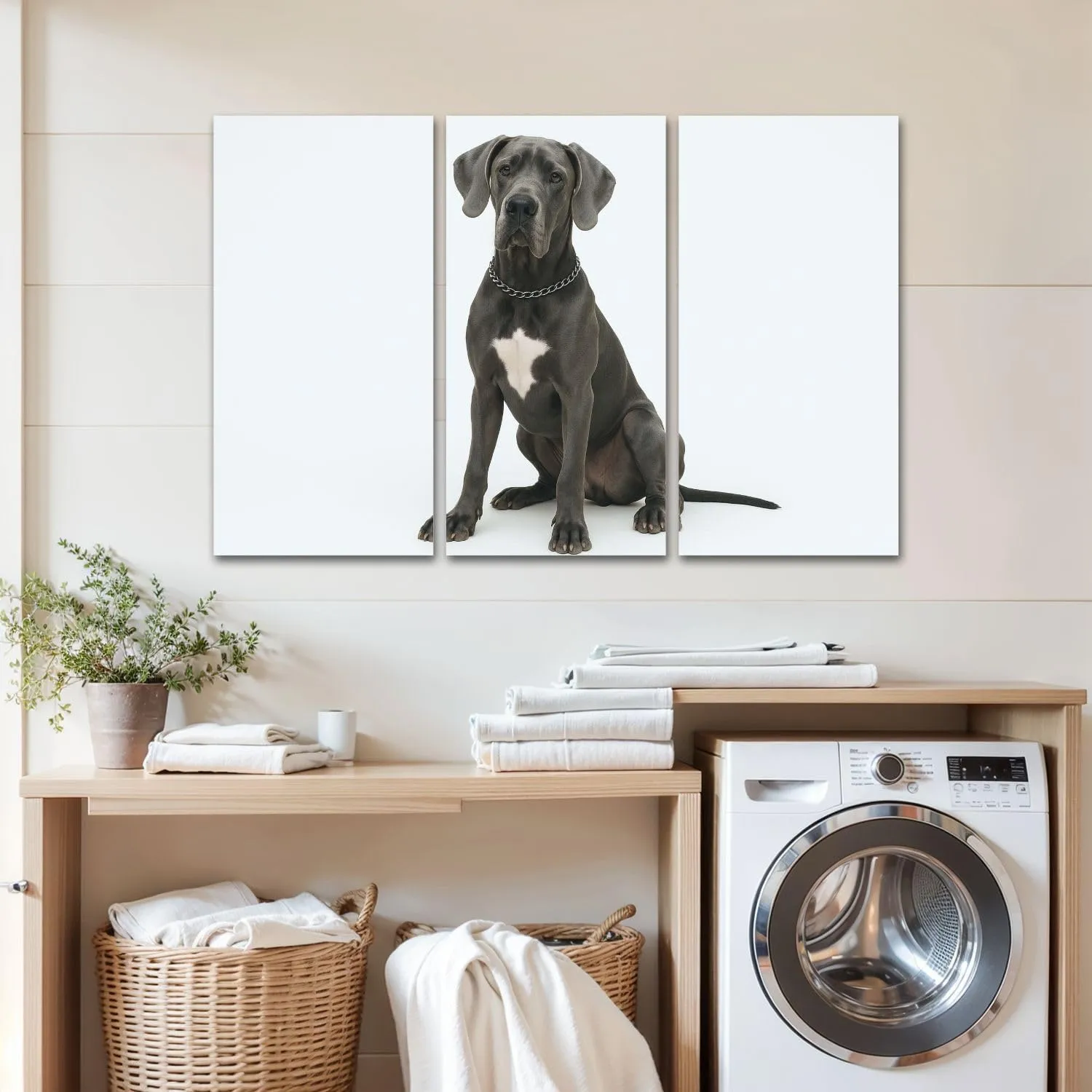 Large Canvas Wall Art 3 Pcs Studio shot an adorable Great Dane dog Canvas Art Prints Pictures Framed Artwork Poster Wall Decor for Living Room Bedroom 32x48 In