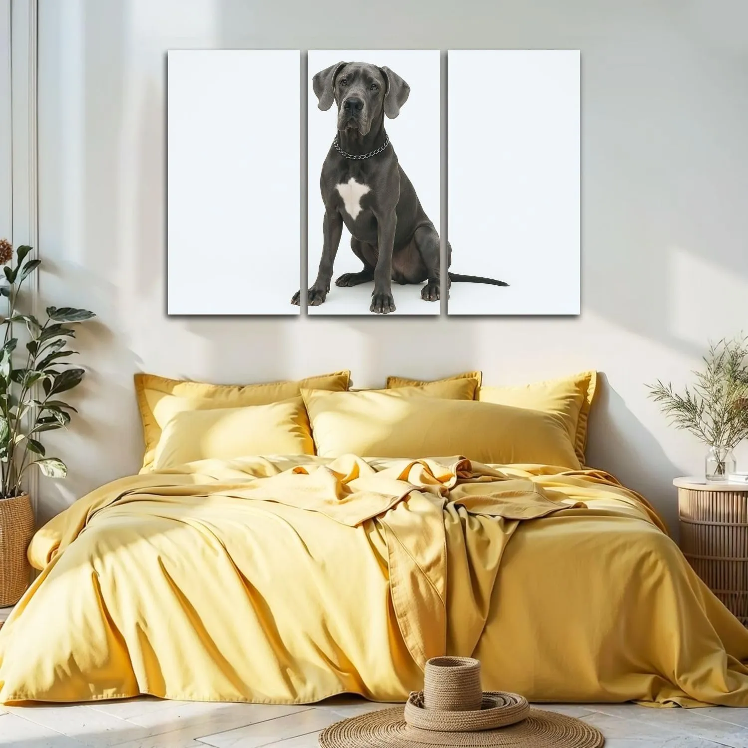 Large Canvas Wall Art 3 Pcs Studio shot an adorable Great Dane dog Canvas Art Prints Pictures Framed Artwork Poster Wall Decor for Living Room Bedroom 32x48 In