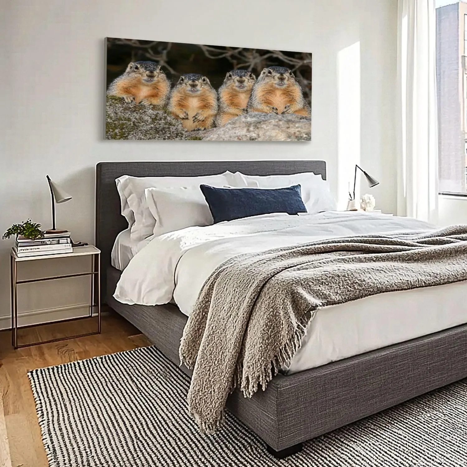 Large Canvas Wall Art Alpine Marmot marmota marmota Adults standing Rocks Alps South East Canvas Art Prints Pictures Wall Decor Living Room Wall Paintings for Bedroom Bathroom 30'' x 60''