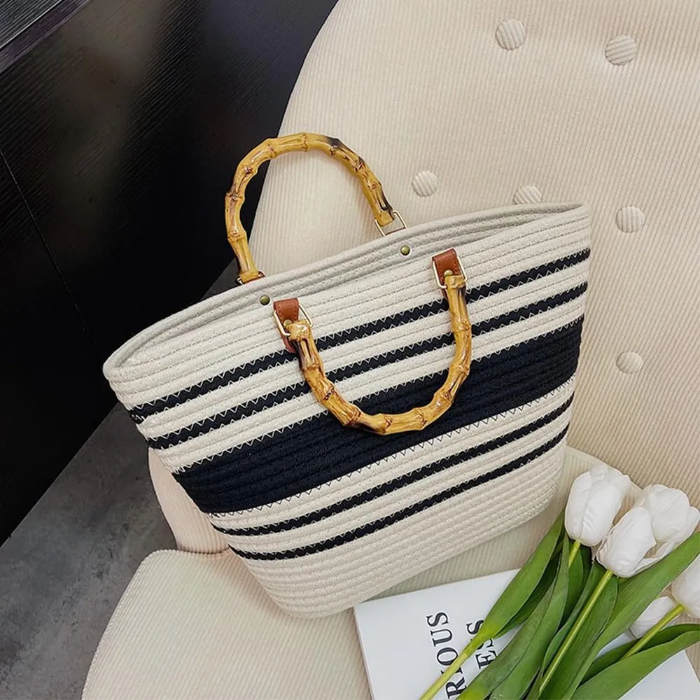 Large Capacity Tote Bag for Women Hand-Woven Straw Bag with Plastic Handle Woven Summer Tote Handbag Travel Beach