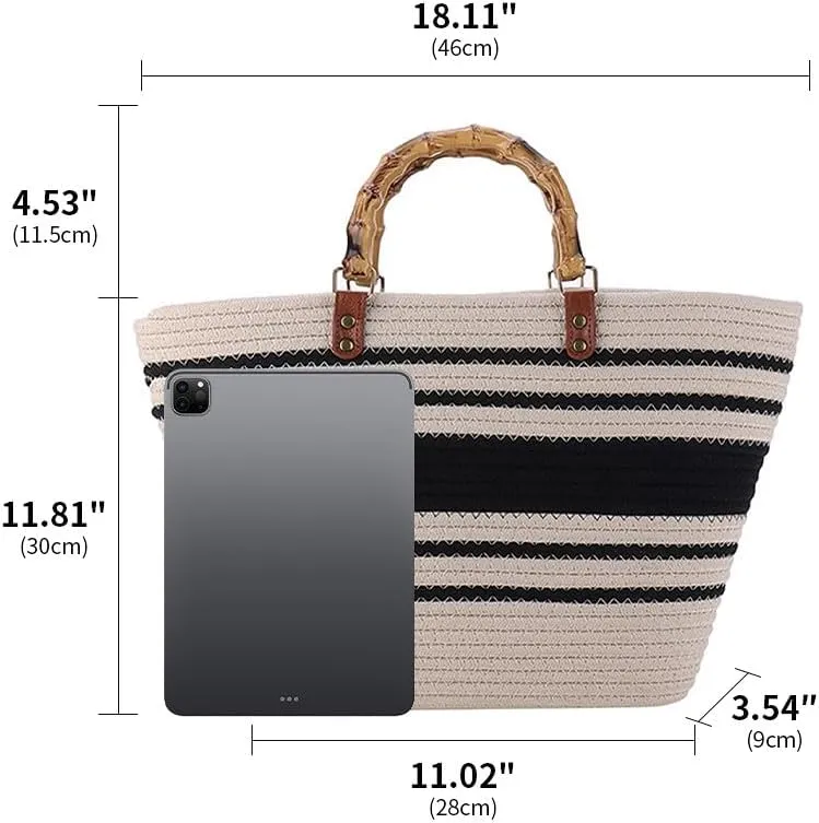 Large Capacity Tote Bag for Women Hand-Woven Straw Bag with Plastic Handle Woven Summer Tote Handbag Travel Beach