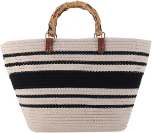 Large Capacity Tote Bag for Women Hand-Woven Straw Bag with Plastic Handle Woven Summer Tote Handbag Travel Beach