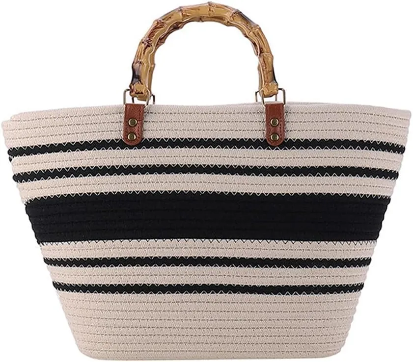 Large Capacity Tote Bag for Women Hand-Woven Straw Bag with Plastic Handle Woven Summer Tote Handbag Travel Beach