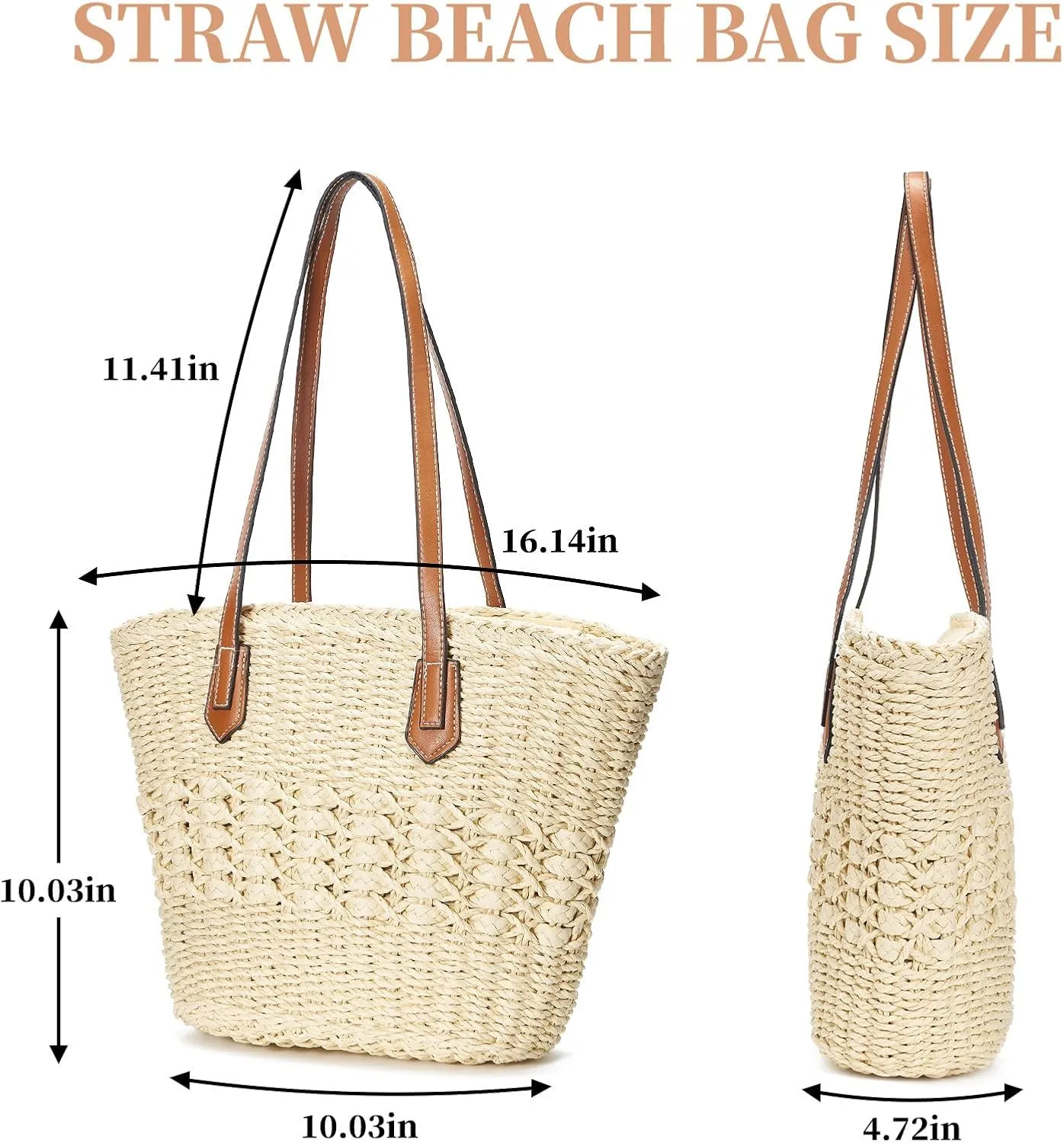 Large Straw Beach Bag for Women Summer Tote Bags Shoulder Handbags Woven Straw Totes-Perfect for Vacations and Outings