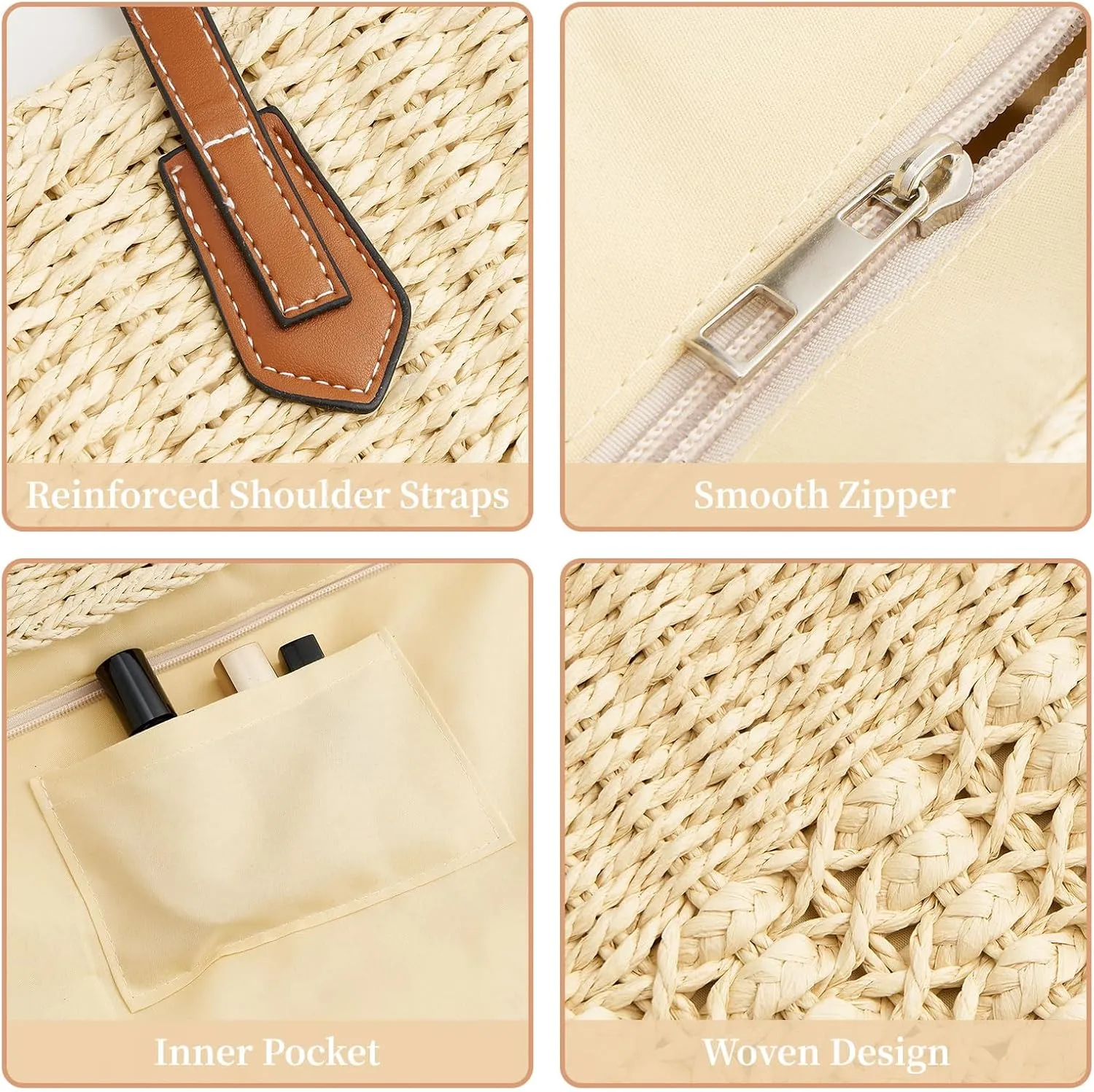 Large Straw Beach Bag for Women Summer Tote Bags Shoulder Handbags Woven Straw Totes-Perfect for Vacations and Outings