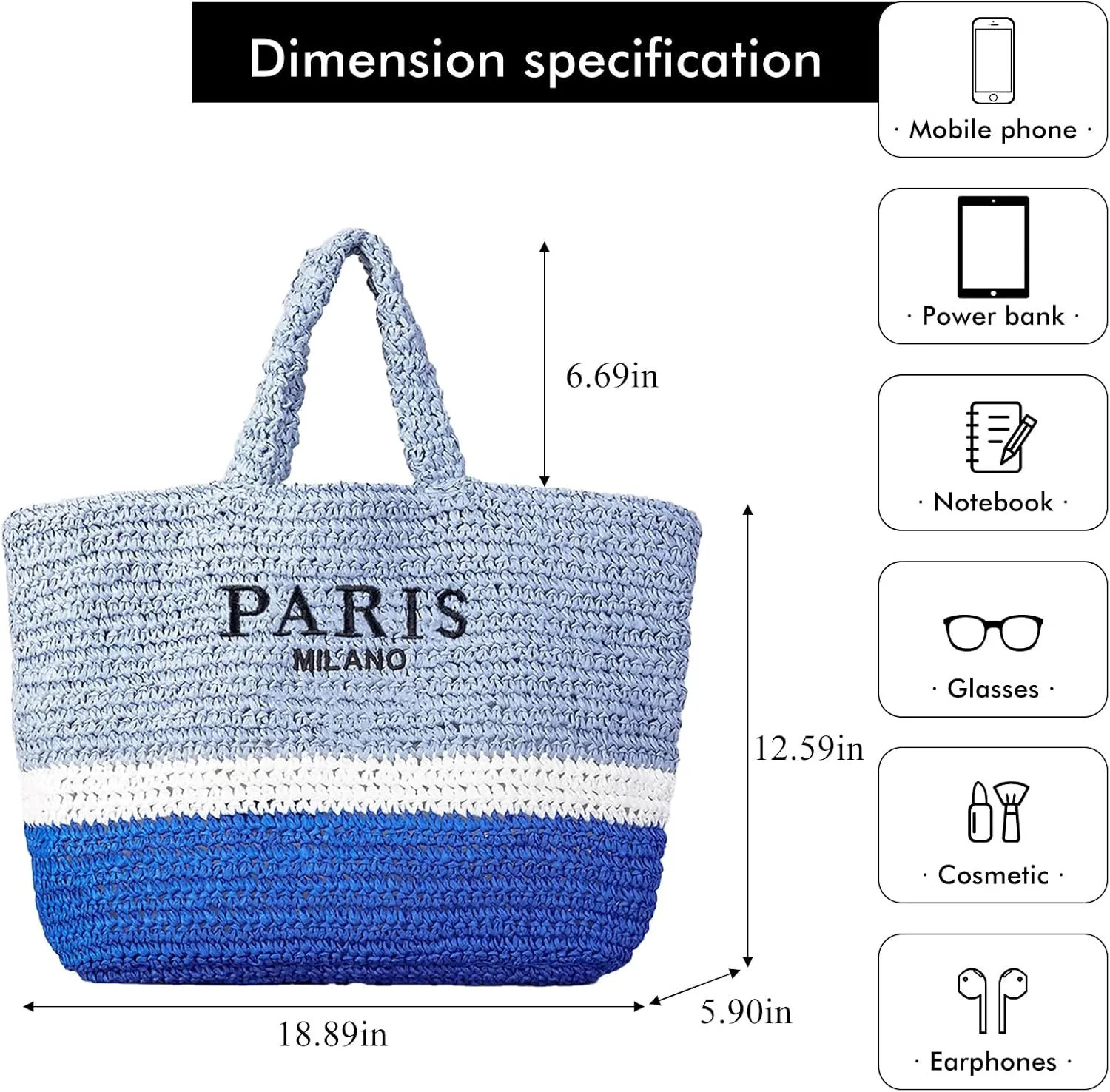 Large Straw Beach Bag for Women Summer Woven Shoulder Tote Bag Straw Purses and Handbags for Vacation
