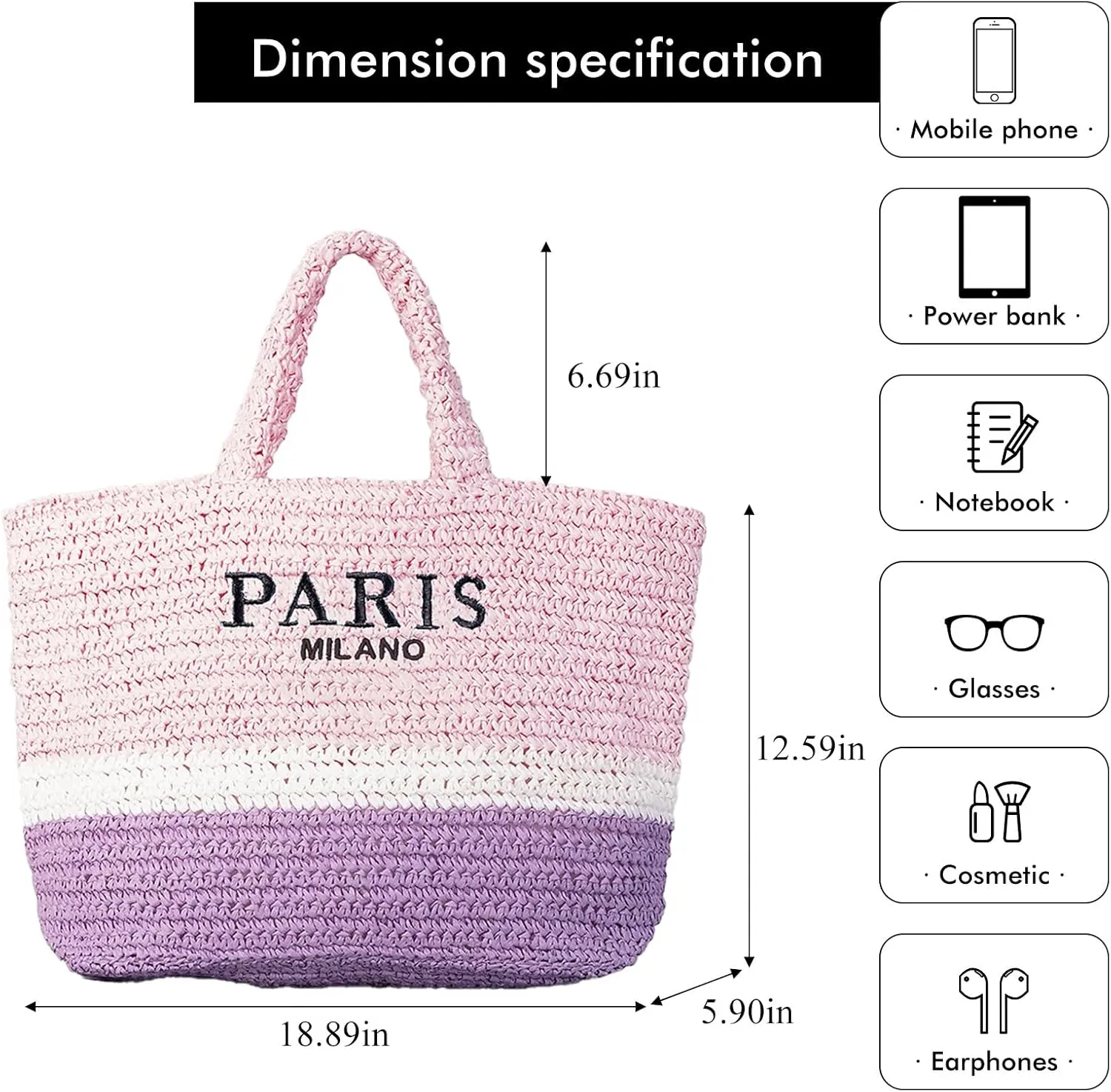 Large Straw Beach Bag for Women Summer Woven Shoulder Tote Bag Straw Purses and Handbags for Vacation