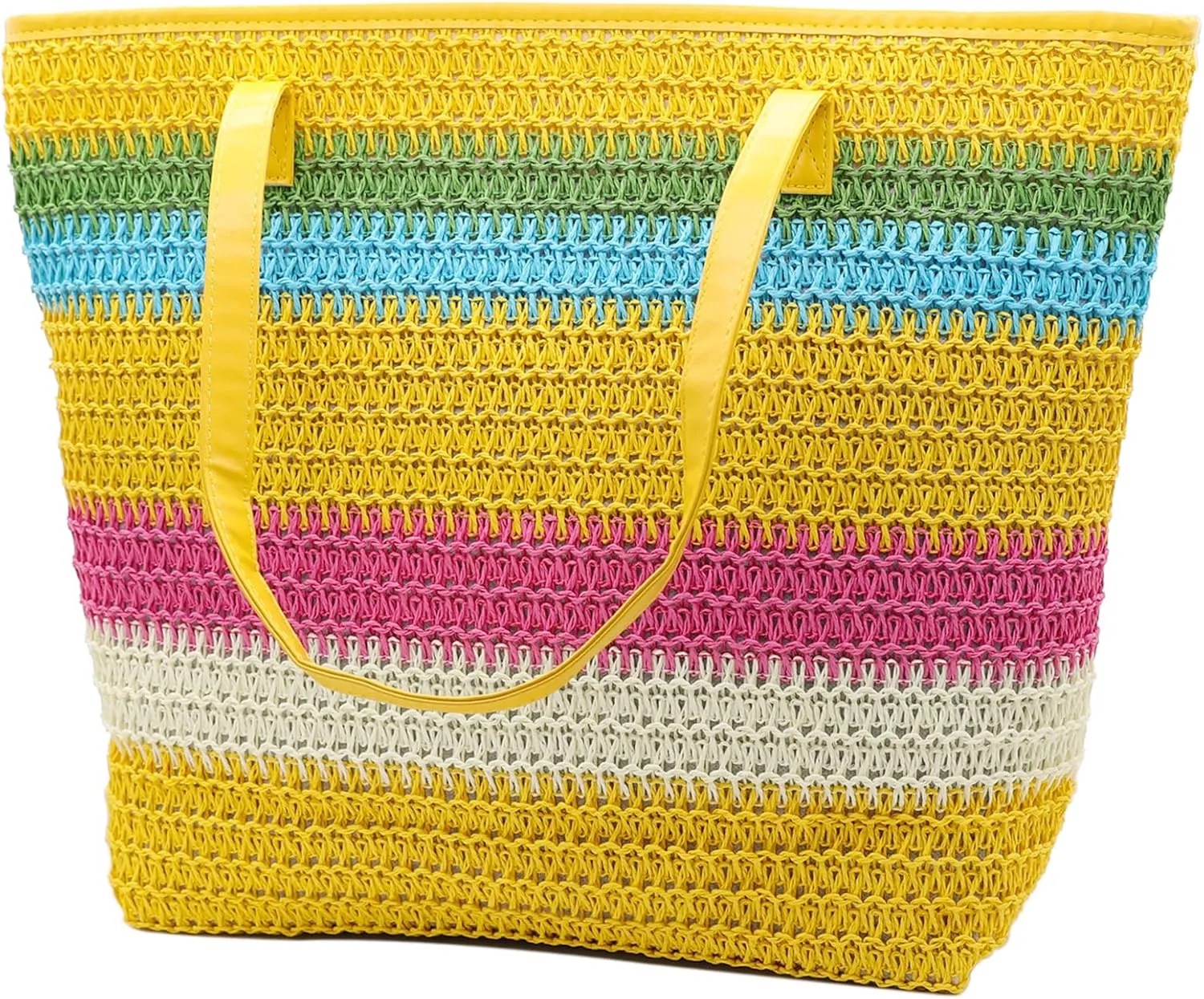 Large Straw Tote Bag for Women Rattan Woven Straw Beach Bag Purse Colored Stripe Shoulder Bags Handbag Summer