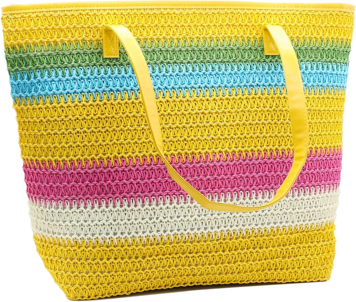 Large Straw Tote Bag for Women Rattan Woven Straw Beach Bag Purse Colored Stripe Shoulder Bags Handbag Summer