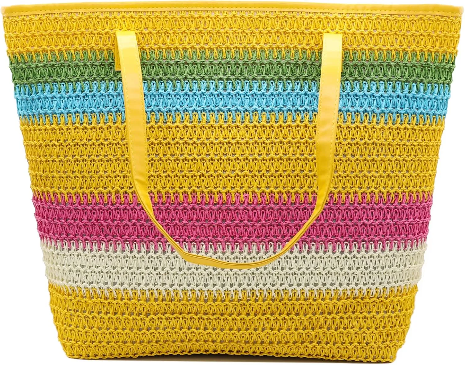 Large Straw Tote Bag for Women Rattan Woven Straw Beach Bag Purse Colored Stripe Shoulder Bags Handbag Summer