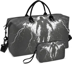 Large Travel Duffel Bag Archangel Wing Black White Sports Tote Gym Bags, Shoulder Weekender Overnight Bags for Women Men, Carry On Luggage with Toiletry Bag