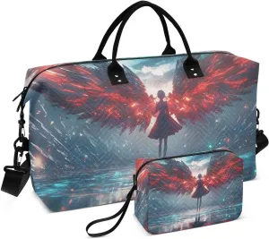 Large Travel Duffel Bag, Fantasy Angel Red Wing Sport Tote Gym Bags, Shoulder Weekender Overnight Bags for Women Men, Carry On Luggage with Toiletry Bag