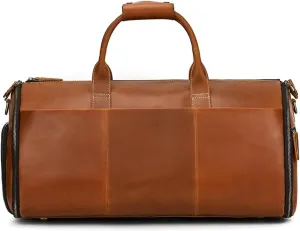 Leather Briefcase for Men Business Travel Bag with Shoe Pocket Clothes Cover Luggage Duffel Man Leather Folding Suit Bags