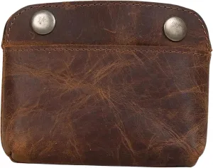 Leather Double Snap Pouch – Handmade Full-Grain Brown Leather Coin Purse, Cash & Card Holder, Cable Organizer, Makeup Bag, Compact Travel Wallet for Coins & Essentials
