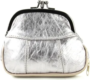 Leather Impressions Double Coin Purse for Women - Genuine Leather Coin Purse with Twist Clasp, 1 zipper pocket, 1 pack lightweight - Timeless clean stitched Small Coin Purse (Silver)…