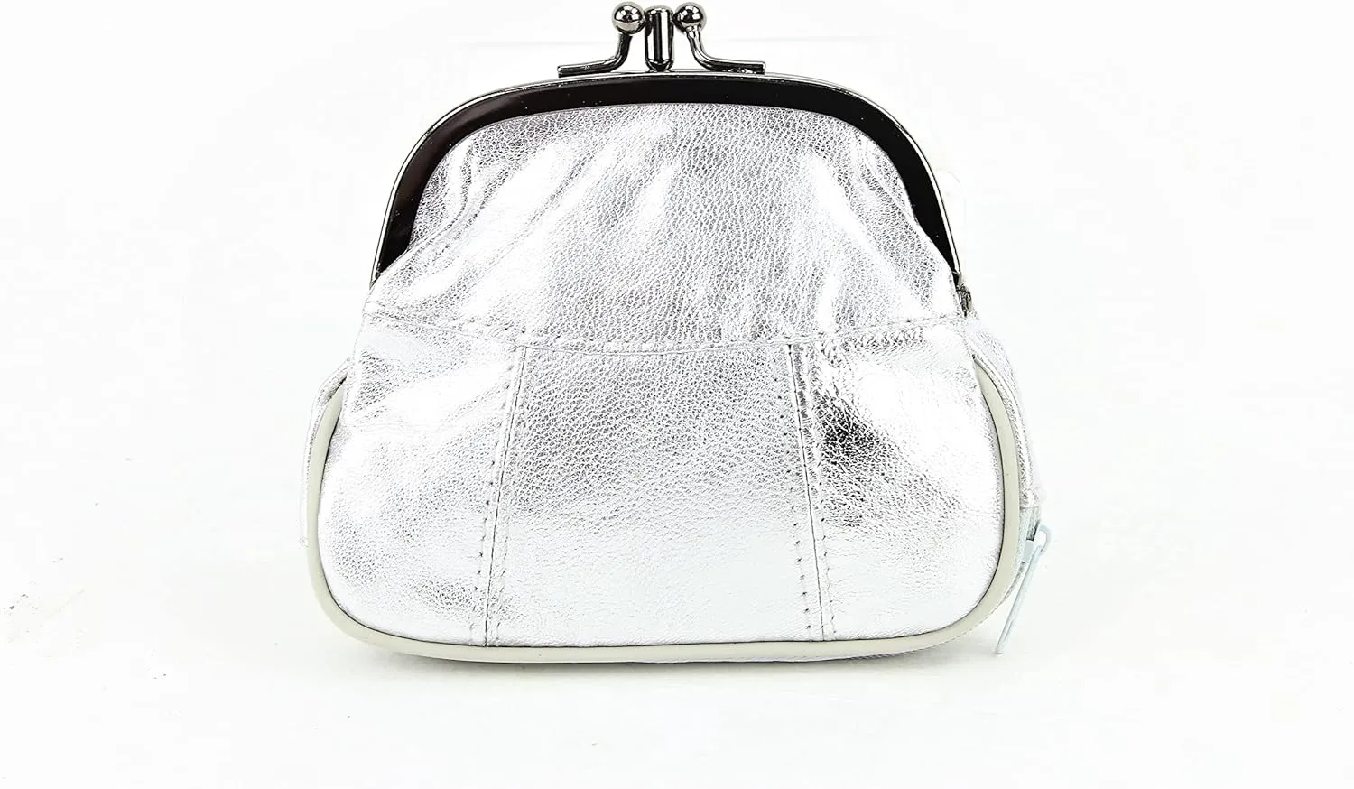 Leather Impressions Double Coin Purse for Women - Genuine Leather Coin Purse with Twist Clasp, 1 zipper pocket, 1 pack lightweight - Timeless clean stitched Small Coin Purse (Silver)…