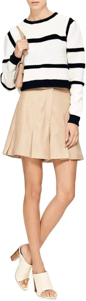Leather Pleated Shorts in Stone