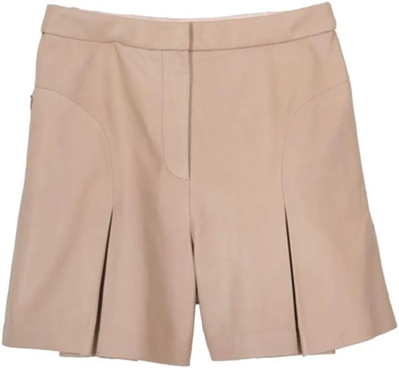 Leather Pleated Shorts in Stone