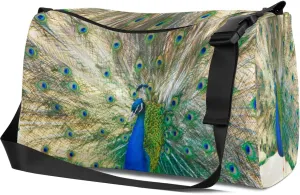 Leather Sport Gym Bag Peacock Wing Pattern Weekender Bag for Women and Men Carry On Bag Peacock Wing Travel Duffel Bag
