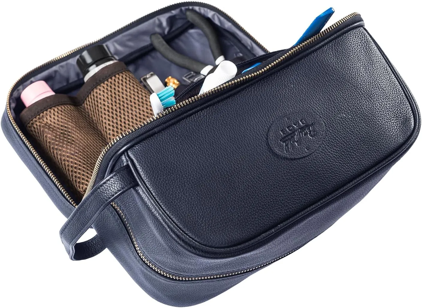 Leather Toiletry Bag for Men (Large) - Genuine Leather Men's Toiletry Bag (Blue) Men Hygiene Travel Bag