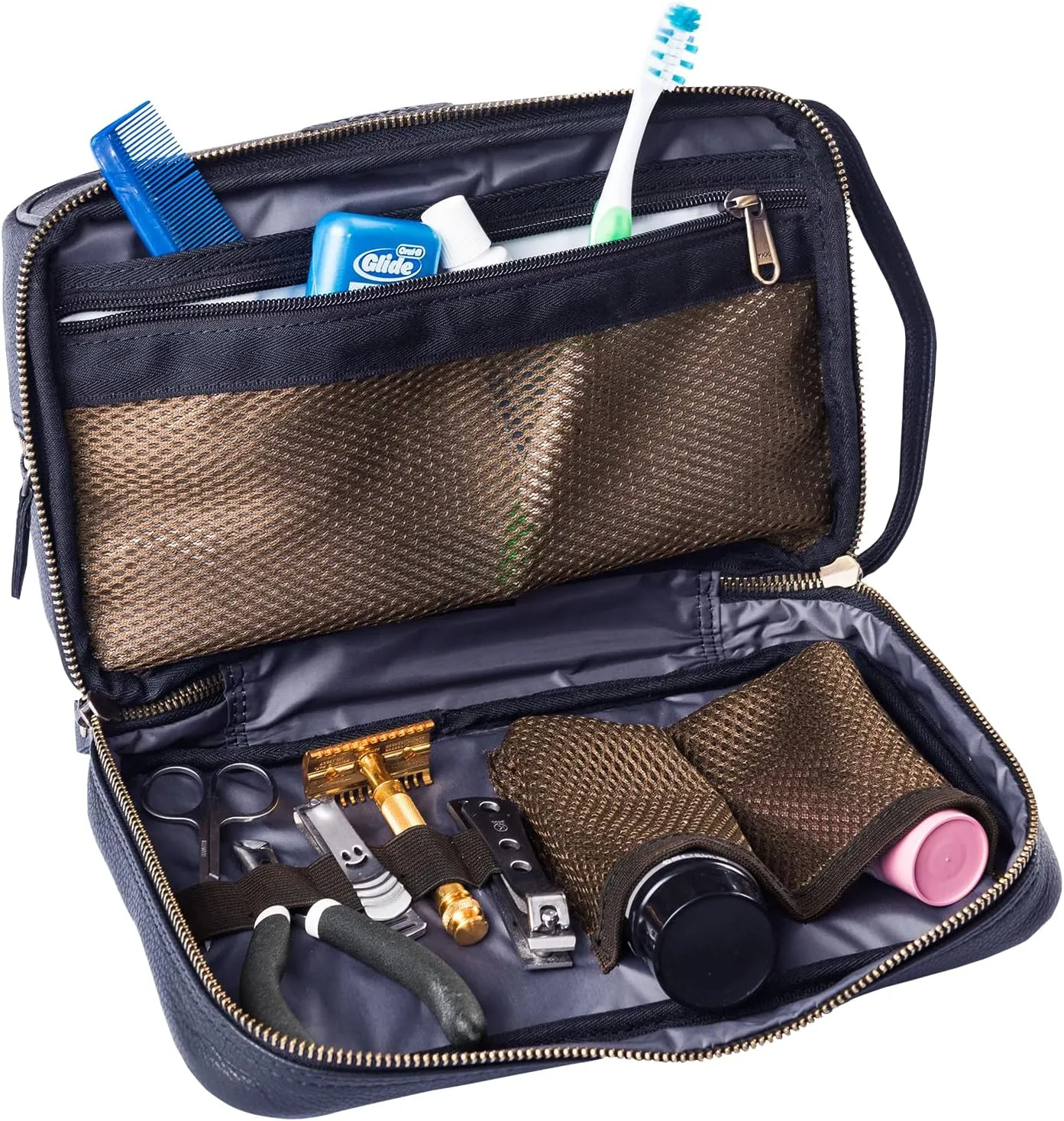 Leather Toiletry Bag for Men (Large) - Genuine Leather Men's Toiletry Bag (Blue) Men Hygiene Travel Bag