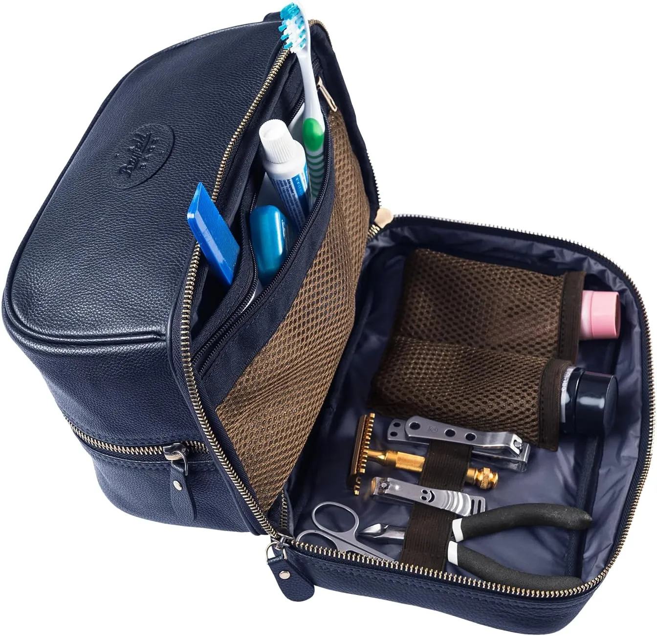 Leather Toiletry Bag for Men (Large) - Genuine Leather Men's Toiletry Bag (Blue) Men Hygiene Travel Bag