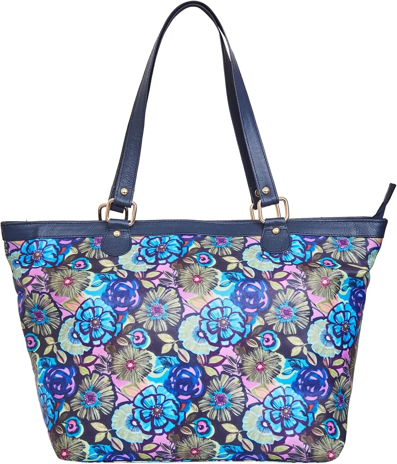 Leather Trim Printed Tote Bag for Women