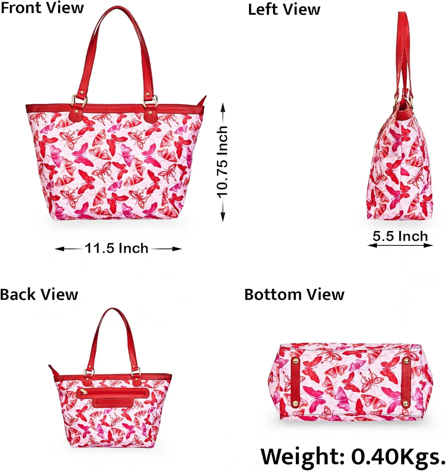 Leather Trim Printed Tote Bag for Women