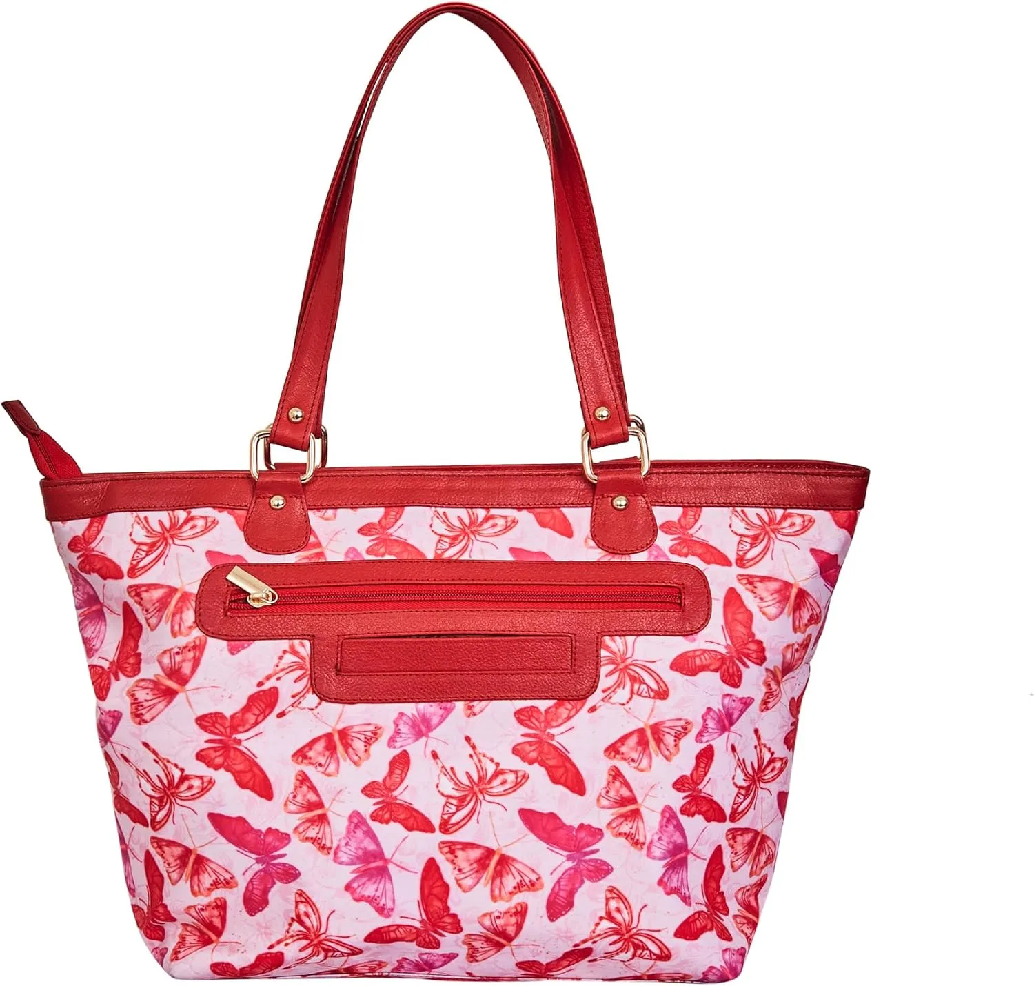 Leather Trim Printed Tote Bag for Women