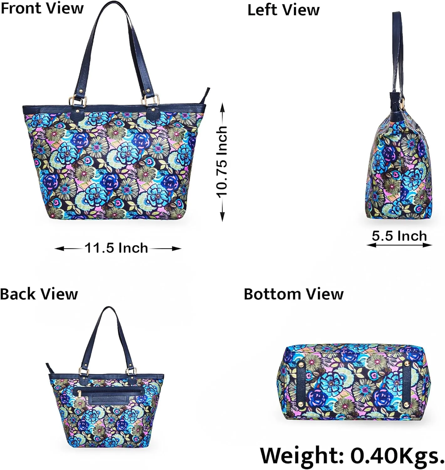 Leather Trim Printed Tote Bag for Women