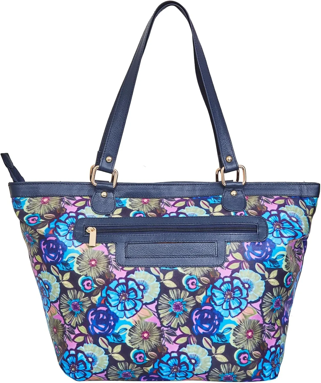 Leather Trim Printed Tote Bag for Women