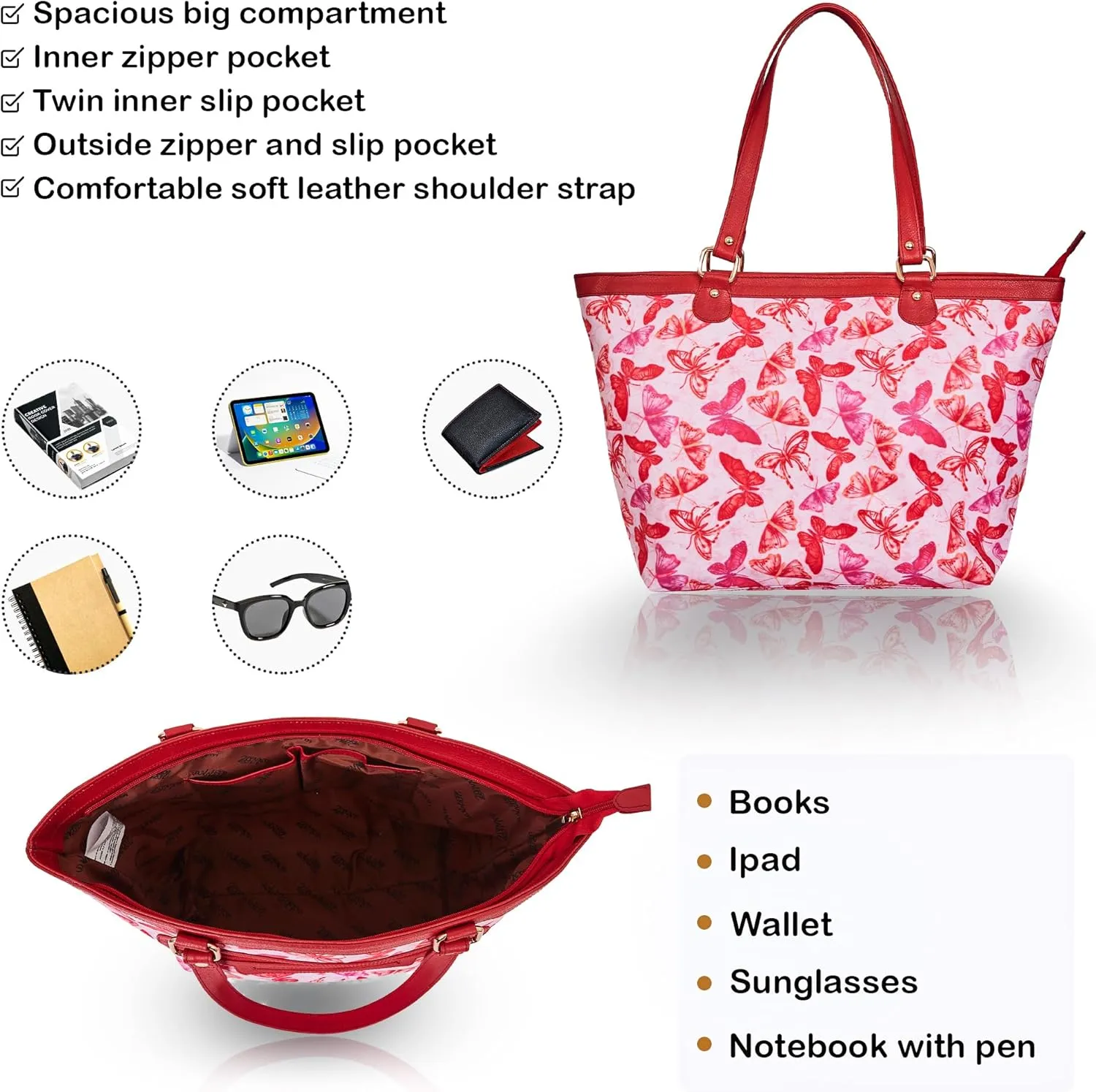 Leather Trim Printed Tote Bag for Women