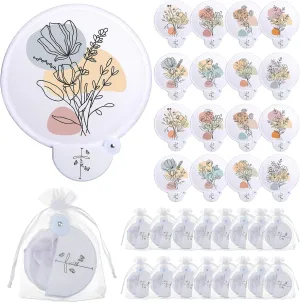 Leinuosen 16 Sets Bohemian Floral Faith Folding Fan with Organza Bags Flower Collapsible Handheld Hand Fan for Women Outdoor Church Services Summer Christian Gifts
