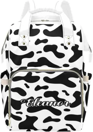 Leopard Print White Personalized Diaper Bag,Custom Name Large Capacity Diaper Backpack Travel Casual Daypack Nappy Bag Gifts