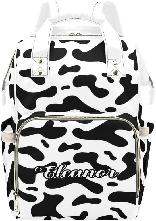 Leopard Print White Personalized Diaper Bag,Custom Name Large Capacity Diaper Backpack Travel Casual Daypack Nappy Bag Gifts