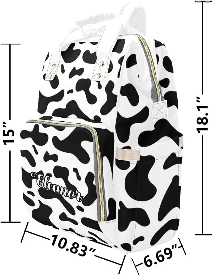 Leopard Print White Personalized Diaper Bag,Custom Name Large Capacity Diaper Backpack Travel Casual Daypack Nappy Bag Gifts