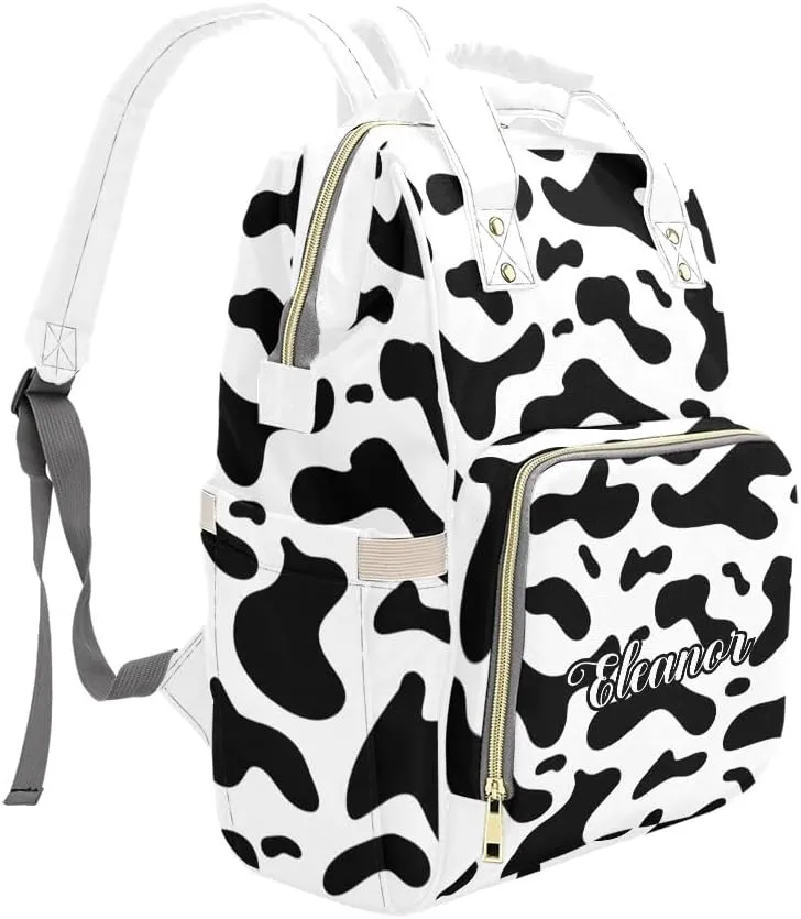 Leopard Print White Personalized Diaper Bag,Custom Name Large Capacity Diaper Backpack Travel Casual Daypack Nappy Bag Gifts