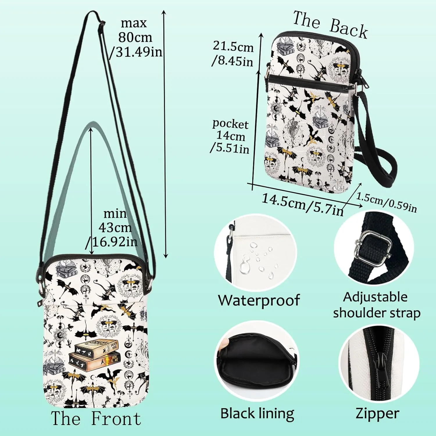 LEVLO 4th Wing Crossbody Bag Dragon Rider Gift Iron Flame Dragon Rider Shoulder Bag 4th Wing Bookish Merch