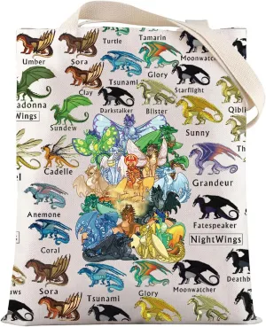 LEVLO Wings Dragon Tote Bag Dragon Novel Gift Wings Tribes Shoulder Bag Wing Dragons Bookish Merchandise
