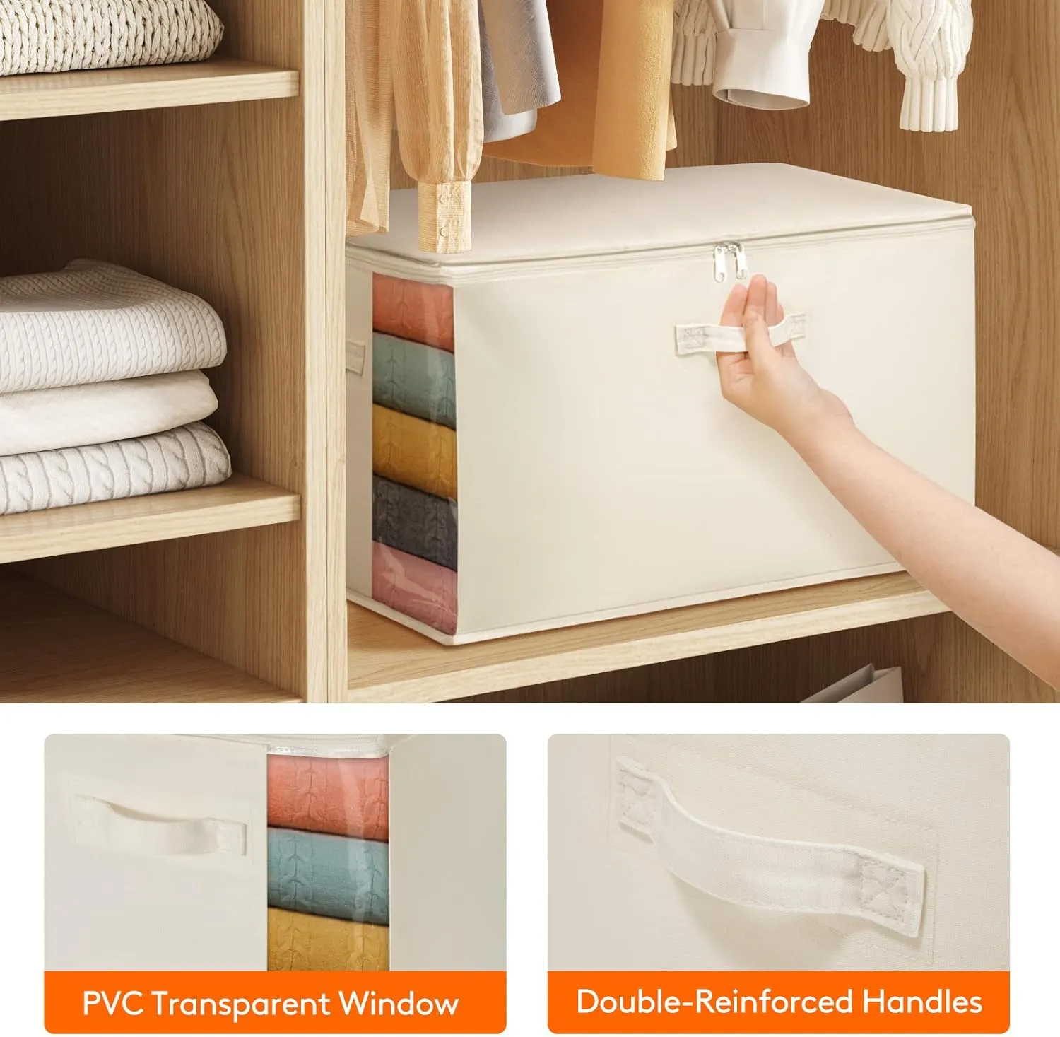 Lifewit 6 Pack Canvas Storage Bags for Clothes, 60L Cotton Linen Blanket Storage with Zipper, Comforter Storage with Three Sturdy Handles, Storage Containers for Sweaters, Pillows, Duvets, Bedding