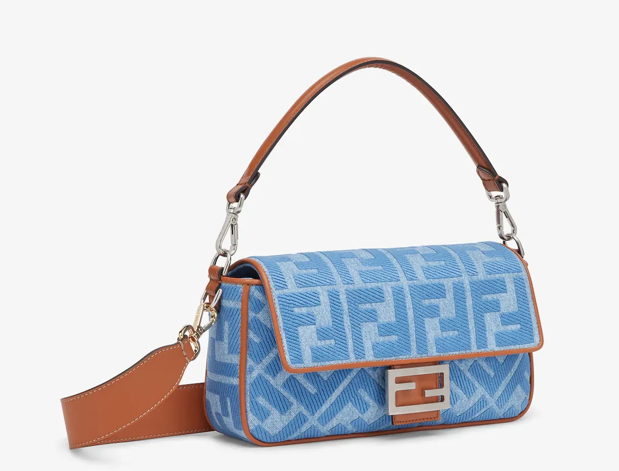 Light blue denim bag with FF embroidery