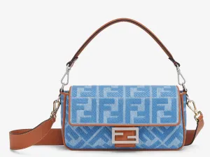 Light blue denim bag with FF embroidery