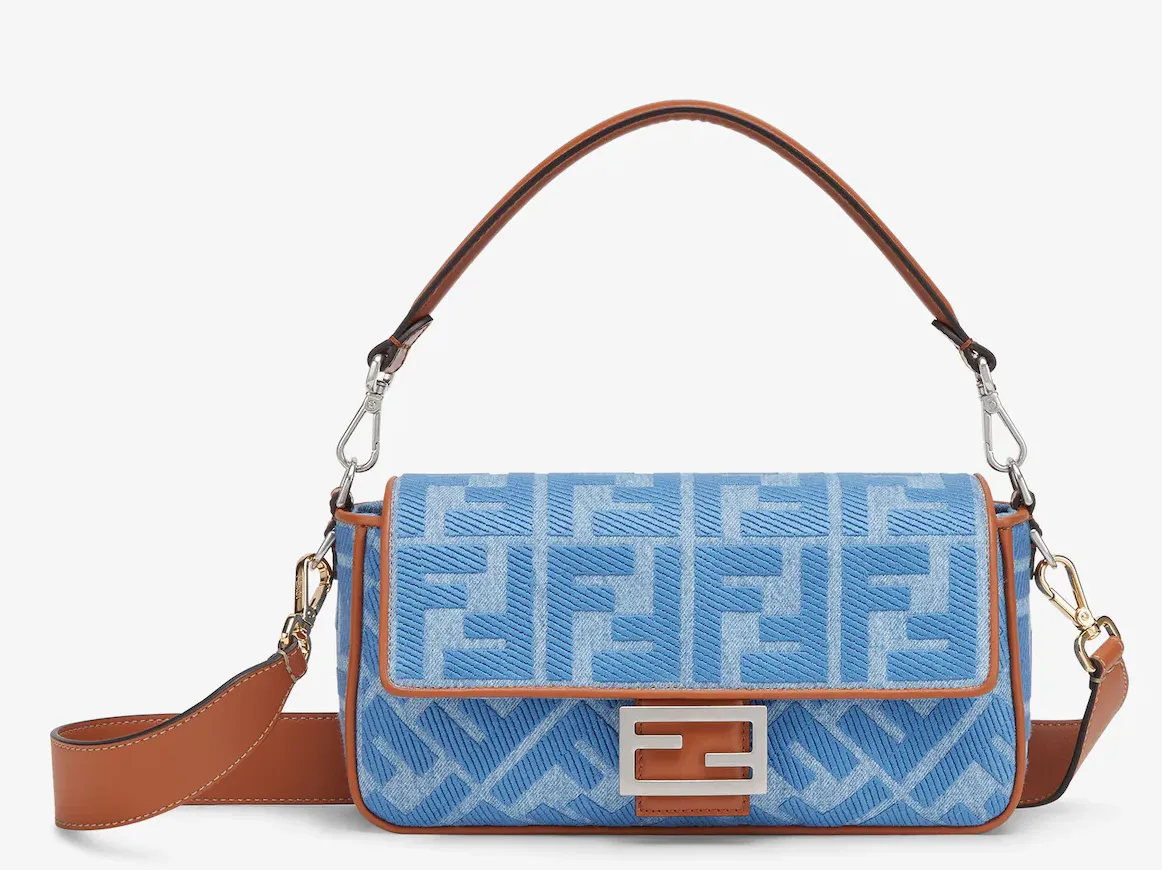 Light blue denim bag with FF embroidery